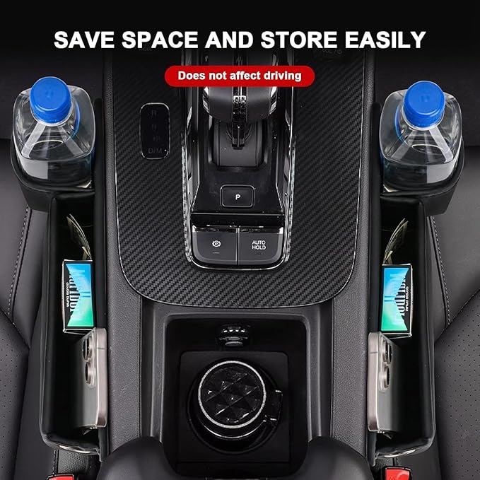 Car Seat Gap Filler Organizer for Toyota RAV4 2019-2025, Leather Seat Gap Storage Box with Cup Holder Phone Keys Glasses Cards Drinks Small Items Interior Accessories,Black