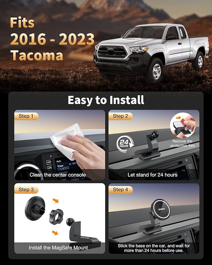 360° Rotating Magnetic Phone Mount for Toyota Tacoma 2016-2023 Dashboard - Secure Hold | Dashboard Phone Holder, Tacoma Phone Mount, Magnetic Car Mount, Toyota Tacoma Accessories