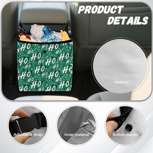 Candy Cane HoHo Pattern Garbage Bag and Water Resistant Trash Can for Car, Leakproof Trash Can for SUV Truck Christmas Car Accessories(Green)