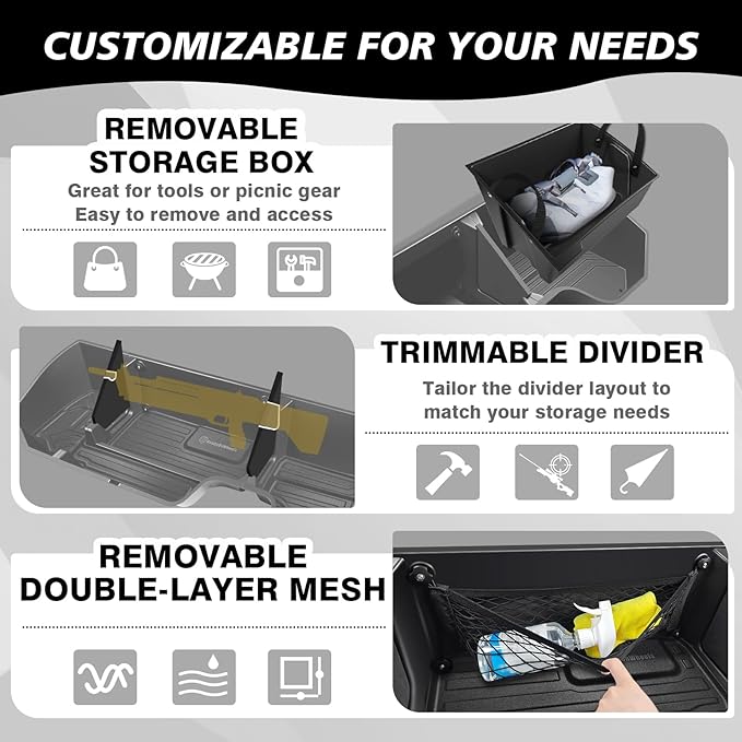 VaultsOnWheels Under Seat Storage Box Fit for 2019-2026 Chevy Silverado 1500/2500/3500HD (Not for Rear Kicker Subwoofer), Console Organizer Truck Tool Box Detachable Underseat Organizer w/TPE Mats