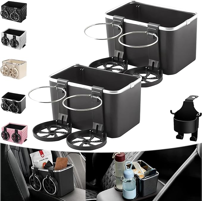 Car Armrest Storage Box with 2 Cup Holders - 2024 New Between Car Seat Organizer with Cup Holder, Universal Car Arm Rest Storage Box Organizer (2PCS Black A)