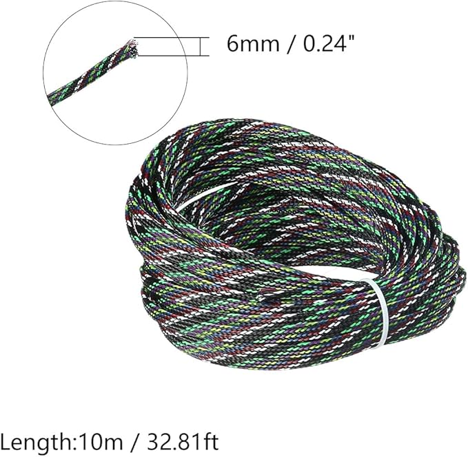 Aicosineg 32.81ft PET Flexible Braided Cable Sleeve 0.25inch Width Wire Loom Sleeving and Organizer Flexible Wire Mesh Sleeve Wrap Protector for TV Audio PC Cords from Pets Chewing Multicolor
