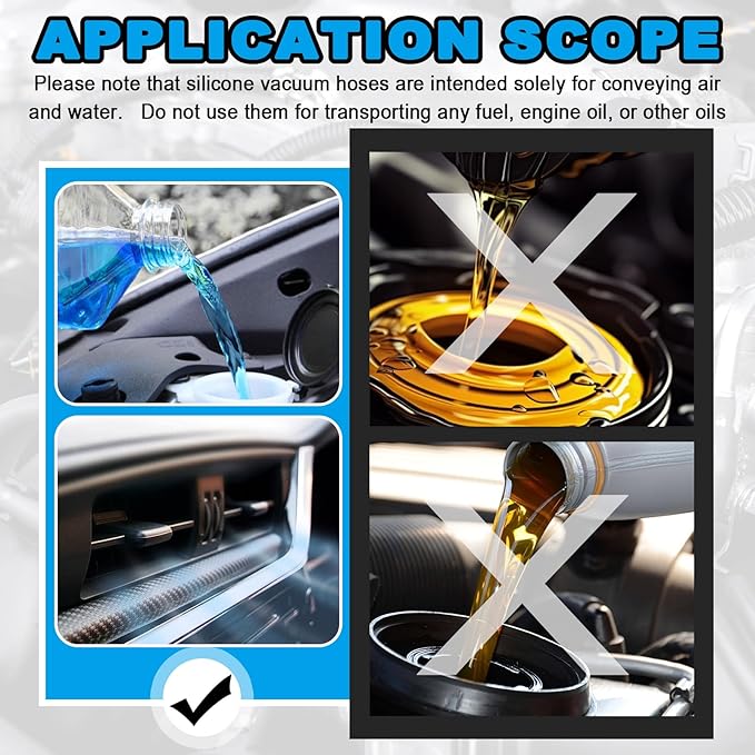 6PCS 5Ft Silicone Vacuum Hose Automotive Kit,ID 3/8",5/16",1/4",3/16",5/32",1/8" Vacuum Lines Automotive with Tee/Straight/Reducer Connector & Clamps,Professional Vacuums Line Kit (94PCS)