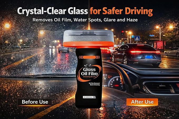 Oil Film Cleaning Brush for Car Windshield, 100g Glass Oil Film Remover with Reusable Cleaning Board, Removes Smudges & Water Spots, Anti-Fog for Safe Driving & Rainproof Prep