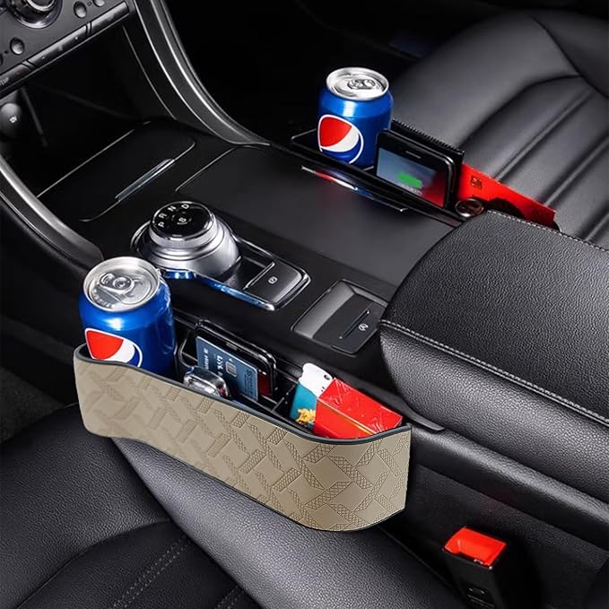 Car Seat Gap Filler Organizer, 2 Pack Seat Gap Storage Box, Leather Cup Holder Gap Bag for Console Car Organizers and Storage, Car Gap Filler Organizer for Phones, Sunglasses, Keys and Cards
