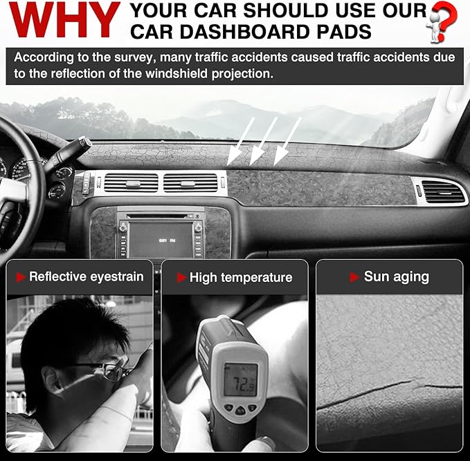 Autorder Dashboard Cover Mat for 2007-2014 Chevrolet Tahoe Suburban/GMC Yukon XL&2007-2013 Chevy Avalanche Silverado 1500 2500 3500 LTZ/GMC Sierra SLT Denali Accessories Upgrade Velvet Dash Cover