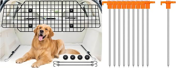 Dog Car Barrier &7 Inch Tent Stakes 10 Pack