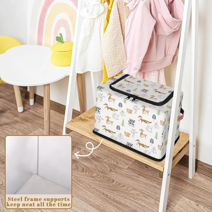 Large Toy Box Collapsible Storage Bins with Lids Closet Storage Baskets for Organizing Shelves Nursery Toy Storage Organizer Boxes for Kids, Boys, Girls (Cute Forest Animal Raccoon Fox)