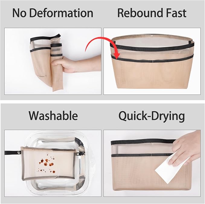 ZTUJO Purse Organizer Insert For Handbags,Mesh Bag Organizer Insert With Zipper Bag Tote Shaper Fit Speedy Neverful PM MM le Pliage,Light Weight (Beige, Medium)