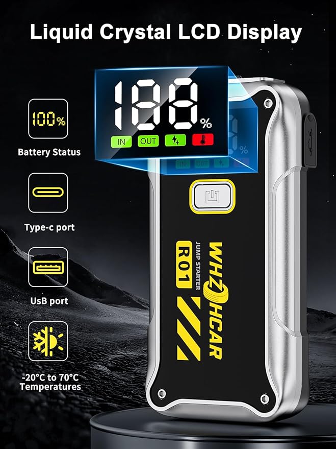 Car Jump Starter,12V 4000A Car Battery Jump Starter (9.0 Gas/7.5L Diesel) Fast Charging Portable Battery Pack with LCD Display Extended Jumper Cables LED Light