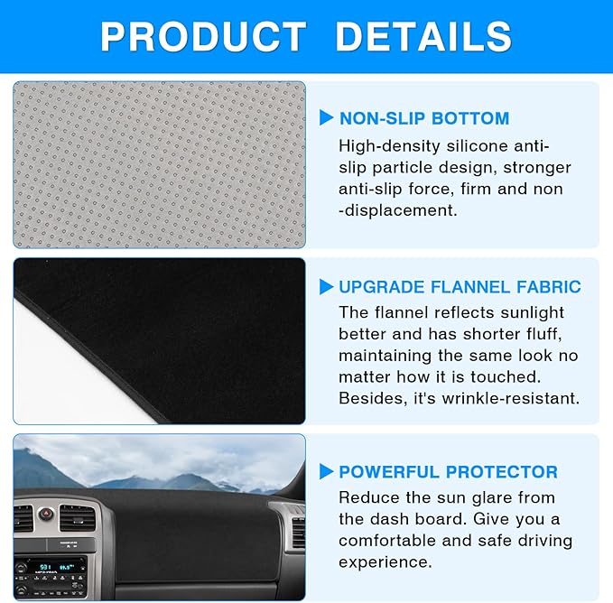 Autorder Dashboard Cover Mat for Chevy Chevrolet Colorado/GMC Canyon 2004-2012 Accessories Dash Cover Upgrade Flannel Dash Mat Sunshade Glare UV Rays Protector