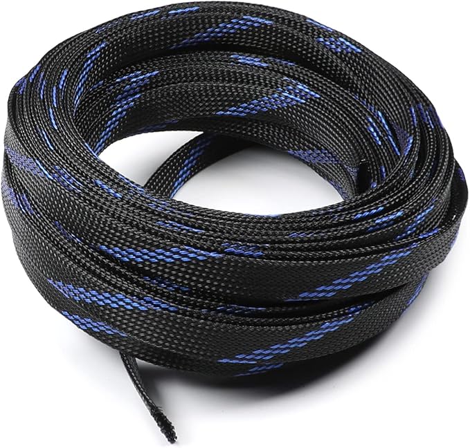 Aicosineg Cable Sleeve Braided Sleeving PET Wire Loom Tubing Cable 32.81ft-4/9inch Wrap Protector for HiFi Audio and Video Headphone Cable Protect Wires from Chewing of Pets Black and Blue
