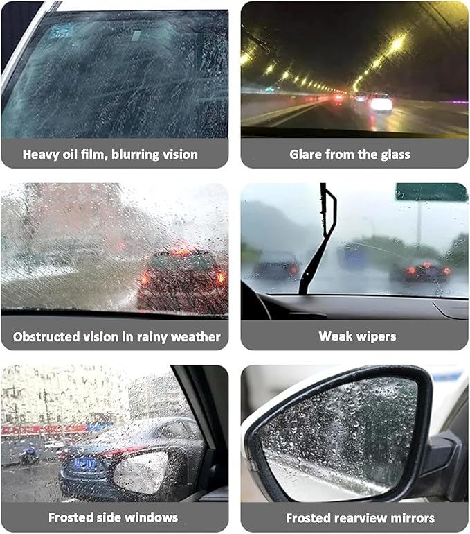 Glass Oil Film Remover for Car, Glass Emulsion Cleaner, Cleaning Board Removes Oil Film & Smudges, Improve Windshield Clarity for Safe Driving