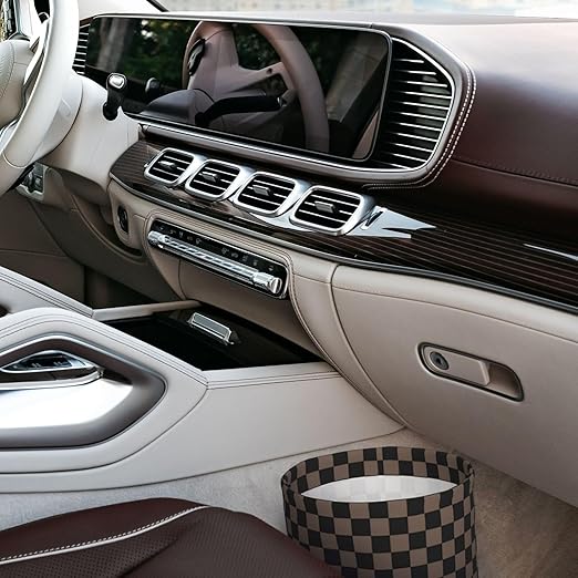 Car Trash Bag Chessboard Brown Hanging Back of Seat Car Portable Trash Bag Chessboard Brown Waterproof One-Handed Portable Strap Drawstring Garbage Bags 2 Pieces Car Coasters