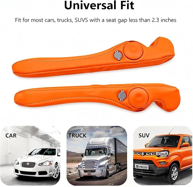 Inflatable Car Seat Gap Filler Strip - 2Pcs Leather Foldable Seat Gap Plug Blocker,Stop Dropping Items,Soft Interior Accessories for All Cars (Orange)