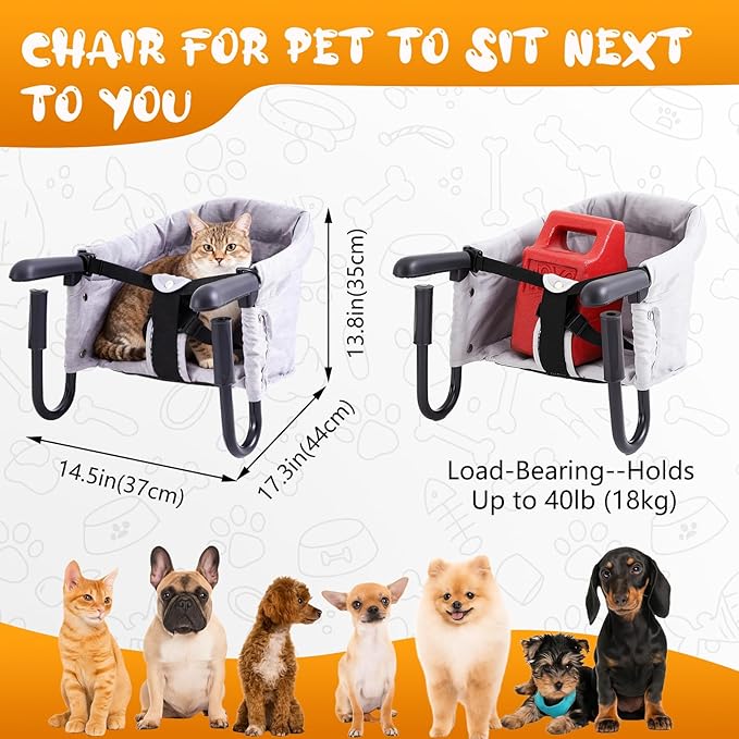 Soaoo Dog High Chair for Table, Cat Desk Perch, Pet Feeding Booster, Seat Attach to Table, Hook on High Chair Portable & Foldable for Home and Travel (Small Dogs/Cats)(Grey)