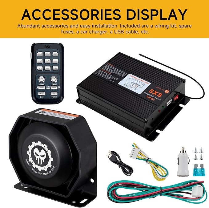 Police Siren Speaker PA System Kit Warning Emergency Siren 12V 200W 125-145dB Remote Control with Handheld Microphone for Ambulance Vehicles Truck Car SUV ATV UTV