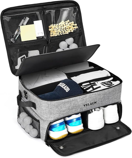 Golf Trunk Organizer, Golf Accessories for Men, Car Storage Bag with 2 Shoe Compartments, Adjustable Dividers for Gear, Durable Water-Resistant Design, Ideal Gift for Golfers