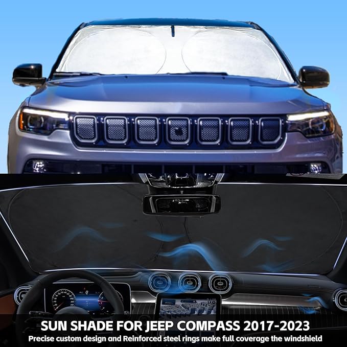 for 2024 Compass Windshield Sun Shade Car Windshield Cover, Custom Fit for Jeep Compass 2017-2023 Ultimate Sun Protection Foldable Visor Sunshade Protector Shield Accessory