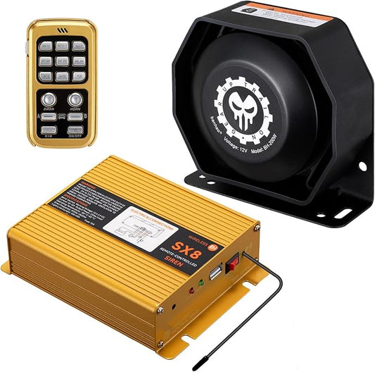 Police Siren Speaker PA System Kit 12V Warning Emergency Siren 200W 125-145dB Remote Control with Handheld Microphone for Ambulance Vehicles Truck Car SUV ATV UTV