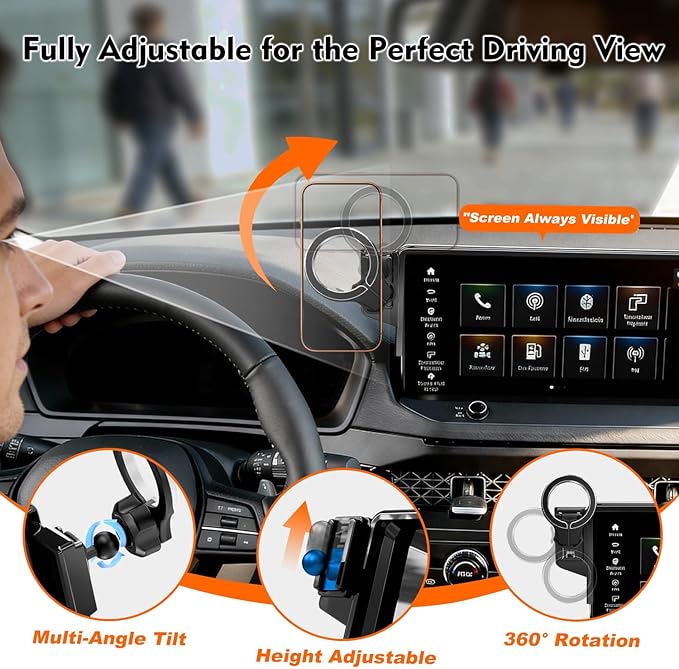 Magnetic Car Phone Mount for Honda Accord Hybrid 2023 2024 2025 2026 Only, 11th Gen Accord 12.3" Display Accessories, Snap-On Dashboard Screen Holder for MagSafe iPhone Android, Sport Touring EX-L