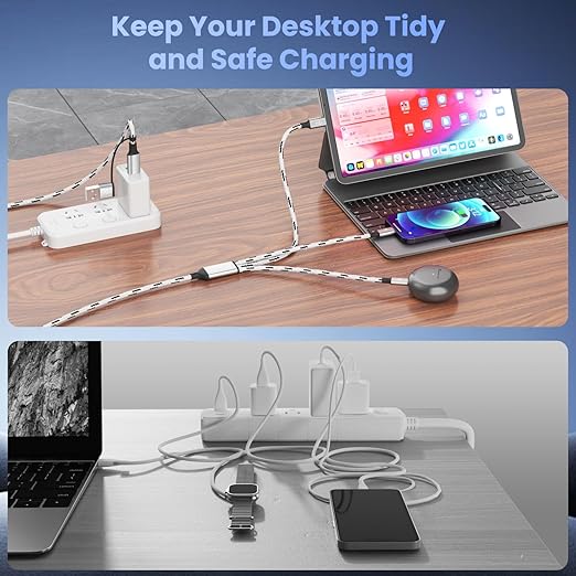 Travel Essentials 3 in 2 Multi Charging Cable, USB A/C Charging Cords with Type-C/IP/Micro, Universal Phone Charger Cord Compatible with iPhone17-8/iPad/Android/Tablet/Car (3Packs 5FT)