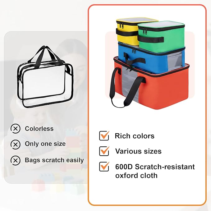 4 PCS Toy Storage Bags, Magnetic Tiles Bag With Visual Top Flap, Label Pocket and Mesh Pockets Fit for LEGO, Building Blocks, Magnetic Tiles, Toy Cars