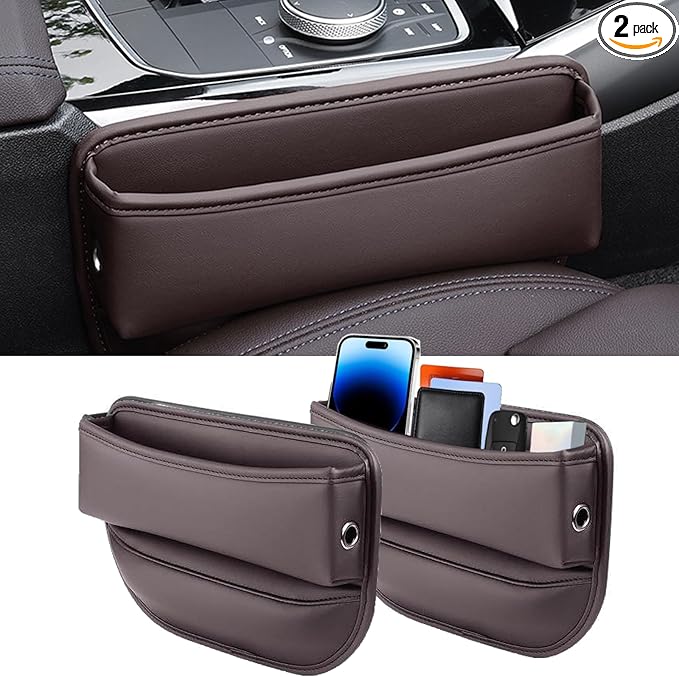 2 Pack Universal Fit Car Gap Filler, Premium Leather Seat Gap Filler Organizer, Car SUV Truck Essentials (Brown 2 pack)