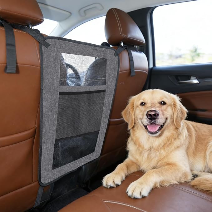 Dog Barrier for SUV, Car Net for Dogs with Adjusting Rope and Hook, Sturdy Mesh Backseat Car Divider for Small and Medium-Sized Dogs (Gray)