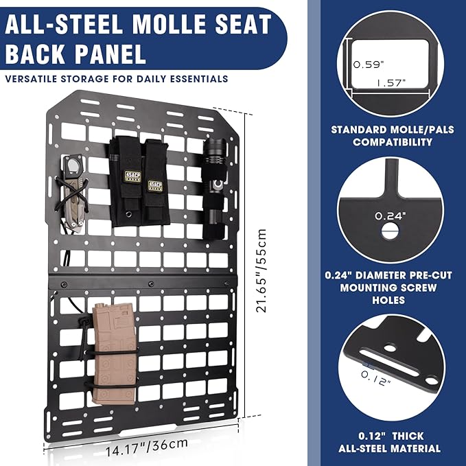 Pridefend Heavy Duty Rigid Tactical Seat Back Gun Rack with Molle Panel Vehicle Gun Holder,All-Steel Tactical Seat Back Organizer for Hunting Rifles/Shotguns