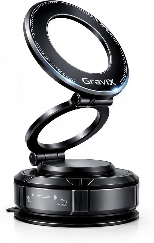GraviX Magnetic Car Phone Holder for MagSafe – Powerful Magnet, Strong Suction, Anti-Vibration Arm, 360° Adjustable Dashboard & Windshield Car Mount (Fits All Vehicles, All Phones & Cases)