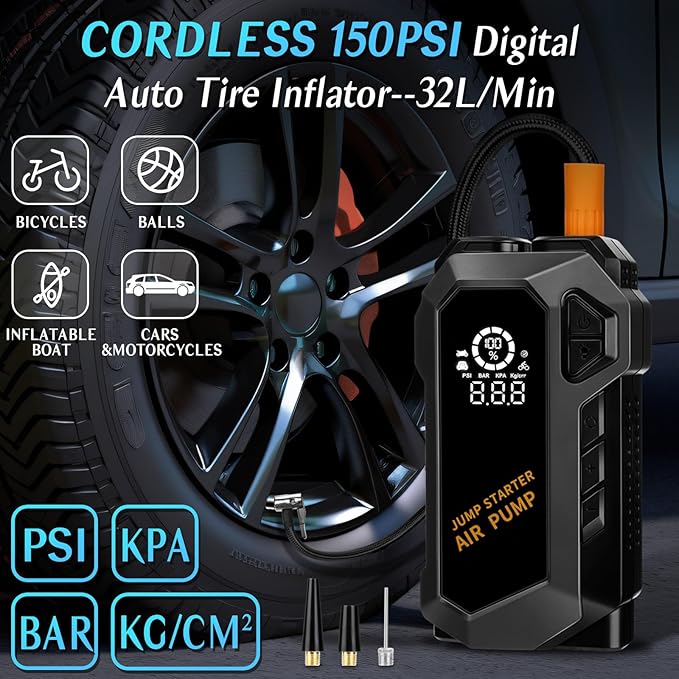E-Ant Car Jump Starter with Air Compressor(10L Gas/8L Diesel), 4000A Peak 12v Auto Battery Jump Pack, Power Bank USB QC3.0 Outputs Portable Battery Booster Pack Jumper Box Tire inflator (Black)
