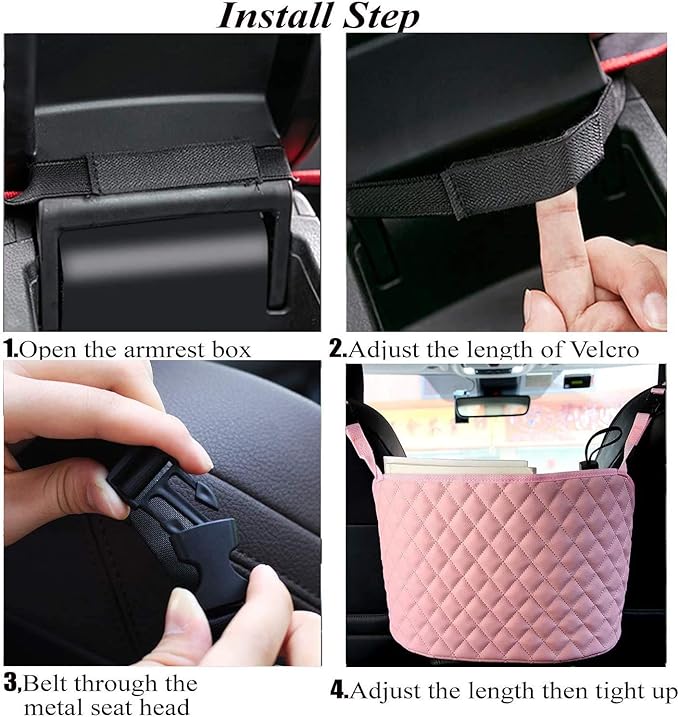 Pink Handbag Holder for Car,Durable Pu Leather Car Organizer Back Seat Net Bag Driver Storage Netting Pouch Seat Back Net Bag Backseat Pet Kids Barrier