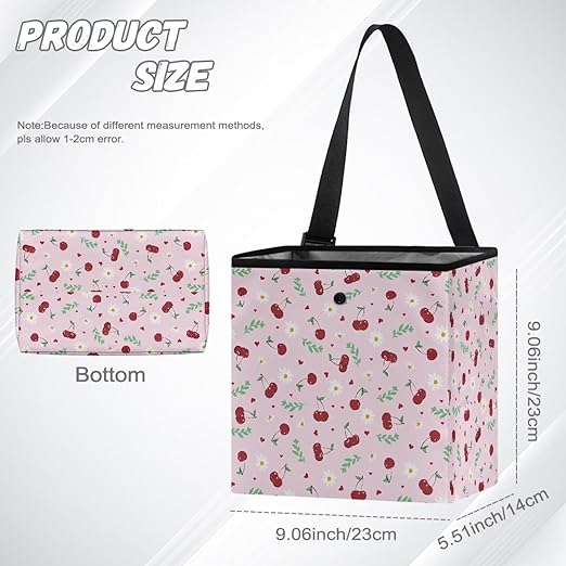 2 Gallons Open-Top Car Trash Can Hanging Car Trash Bag Water Resistant Leakproof Trash Bag Car Accessories for Women, Cherries and Daisy Pink