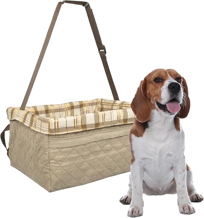 PetSafe Happy Ride Booster Seat for Dogs - Open Road Comfort - Safe Tether System - Zipper Pouch Dog Seat - Machine Washable Fleece Liner - Easy Install Design - Tan - Up to 25 lb