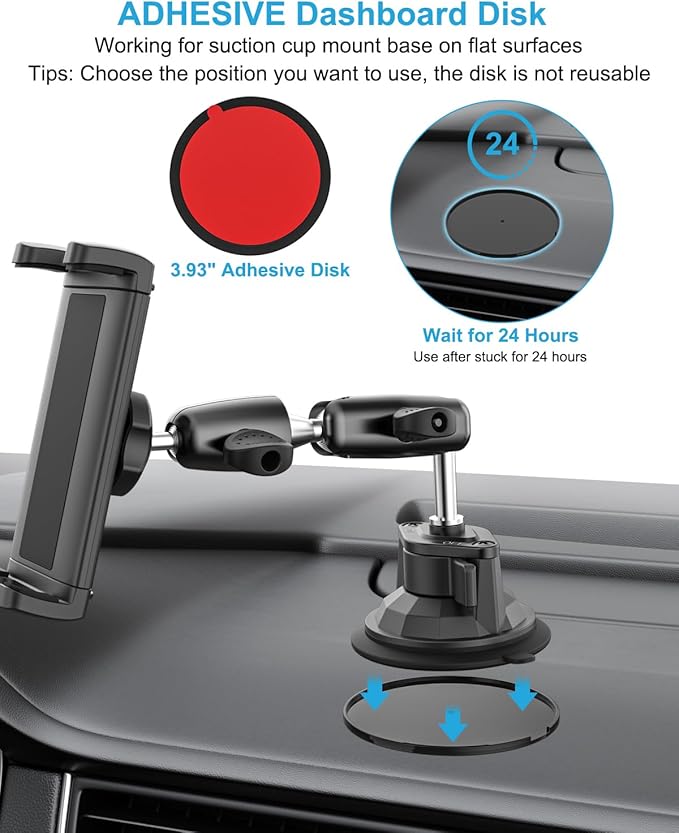 Z Fold Car Holder, [Super Suction Cup] Dashboard Windshield Mount for Foldable Phone, 360° Metal Arm Truck Tablet Phone Stand for Galaxy Z Fold 7 6 5 4 3 2, Pixel Fold, Galaxy Tab, 4-13" Device