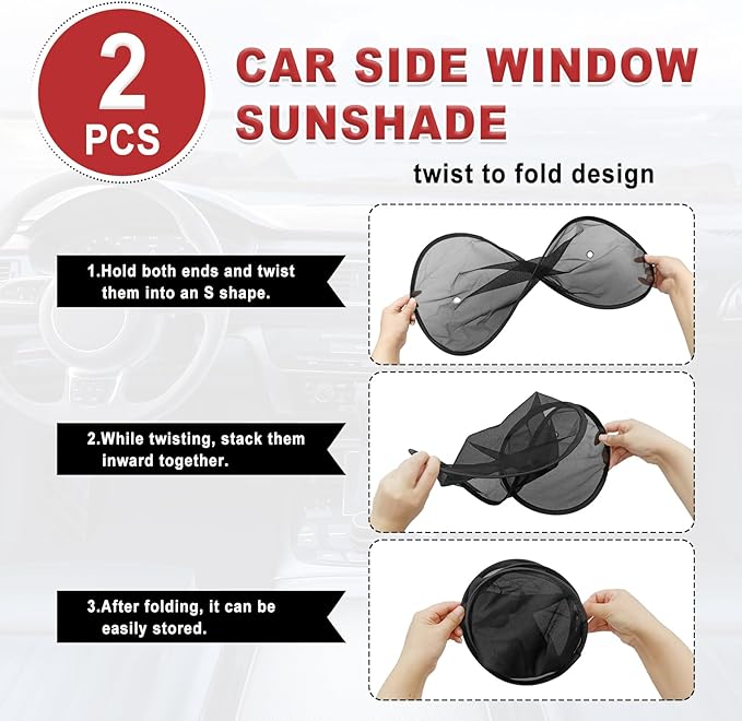 2 Pieces Universal Car Window Sun Shade Side Window UV Protection for Child and Baby Blocks Glare Sunlight and Heat Reduces Fading and Damage Fits Most Cars