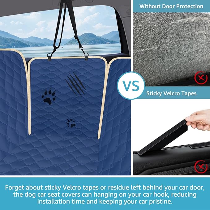 Lassie Dog Car Seat Covers for Back Seat with 2 Seat Belts, Waterproof Dog Car Hammock with Mesh Window Durable Scratch Proof Nonslip Pet Carseat Covers Universal Fit Protector for Cars, Trucks & SUVs