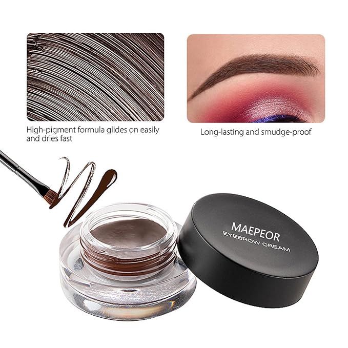 MAEPEOR 12 Colors Eyebrow Pomade Full-pigmented Long Lasting Waterproof Eyebrow Cream Gel Filling & Shaping Tinted Eyebrows Enhancers with Brush for Daily or Cosplay (01 Light Brow)
