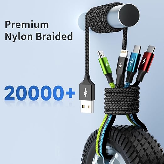 4 in 1 Multi Charging Cable [2Pack 5FT], Tangle Free USB C Car Charger Cable Nylon Braided with 2 USB-C/IP/Micro, Travel Charging Cords for iPhone Android iPad and More