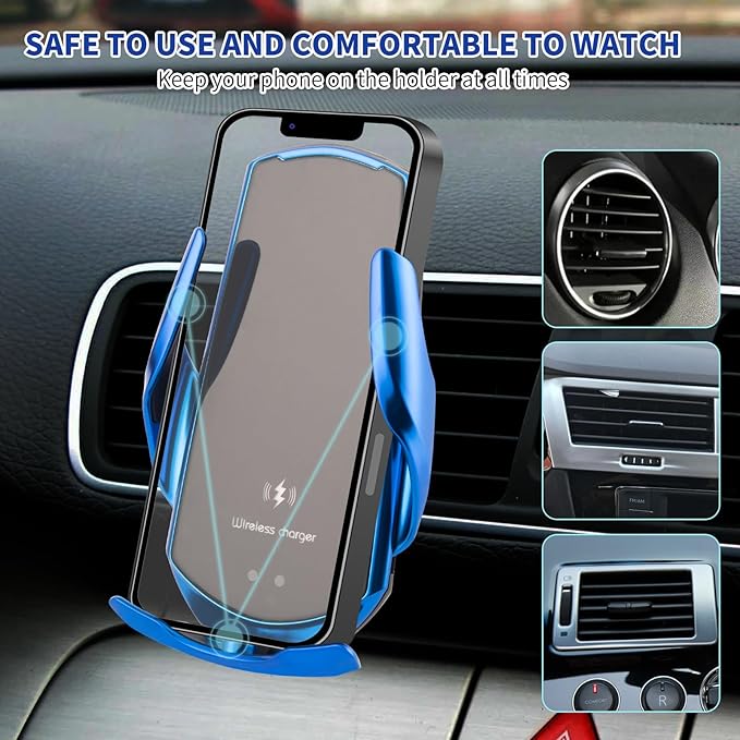Wireless Car Charger Phone Mount 15W Fast Charging Auto Clamping Car Charger Car Phone Holder Mount Wireless Charging Mount Compatible with All Android Smartphone (Black)
