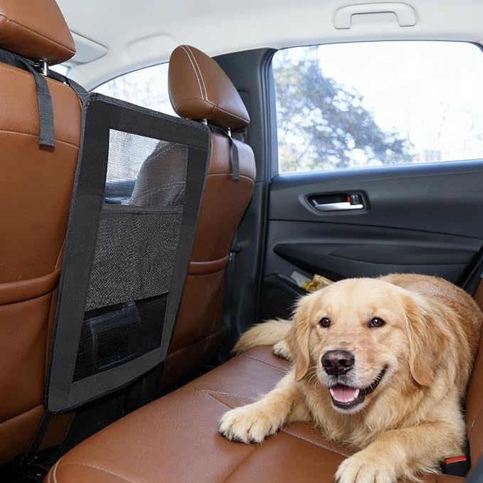 Dog Barrier for SUV, Car Net for Dogs with Adjusting Rope and Hook, Sturdy Mesh Backseat Car Divider for Small and Medium-Sized Dogs (Black)
