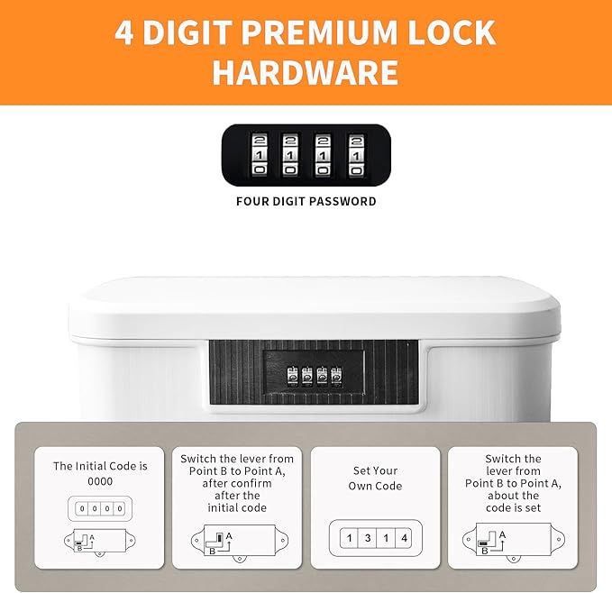 Lockable Storage Container Bin, 2.3 Gallon Capacity Organizer Box with Combination Lock, Heavy Duty Plastic Trunk, Usable As Item Organizer Or Office File Storage(White)