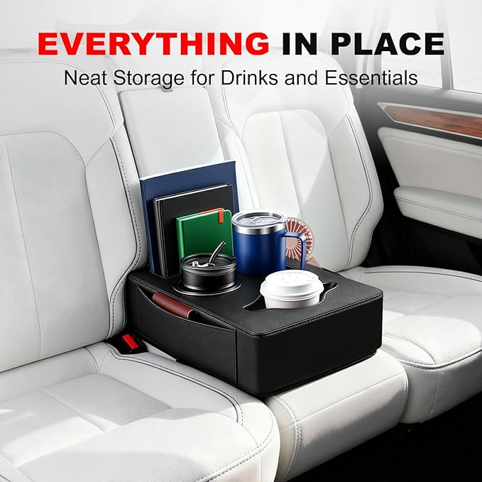 Car Back Seat Cup Holder, PU Leather Car Drink Holder, Couch Sofa Bed Expander Tray Cup Storage, Waterproof & Non-Slip Back Seat Organizer
