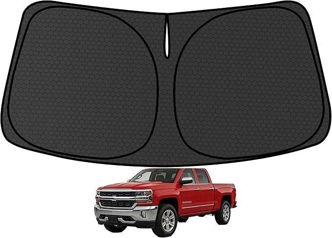 Silverado Customized Windshield Sun Shade for 2019-2026 Silverado Regular | Double | Crew Cab 2Dr 4Dr Front Window Sunshade Visor Protector Foldable Blocks UV Rays Keep Car Cooler Accessories