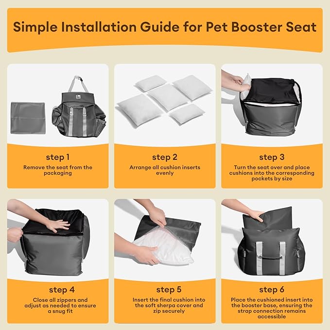 FUNNY FUZZY Dog Car Booster Seat for Small/Medium Dogs up to 25lbs – Waterproof, Non-Slip Base, Safety Leash & Fully Washable Design for Safe and Comfortable Travel (Gray)