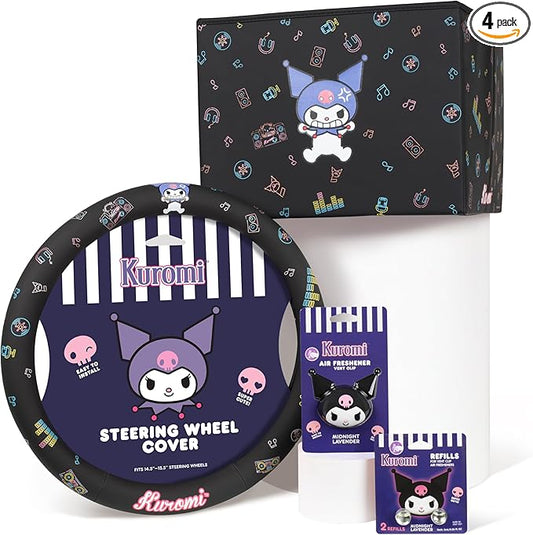 Sanrio Kuromi Car Trunk Organizer, Steering Wheel Cover, Air Freshener & Refill – Cute, Collapsible, Heavy-Duty Storage & Car Accessories for Groceries, Tools, Travel – 12.5"L x 12.5"W x 9"H