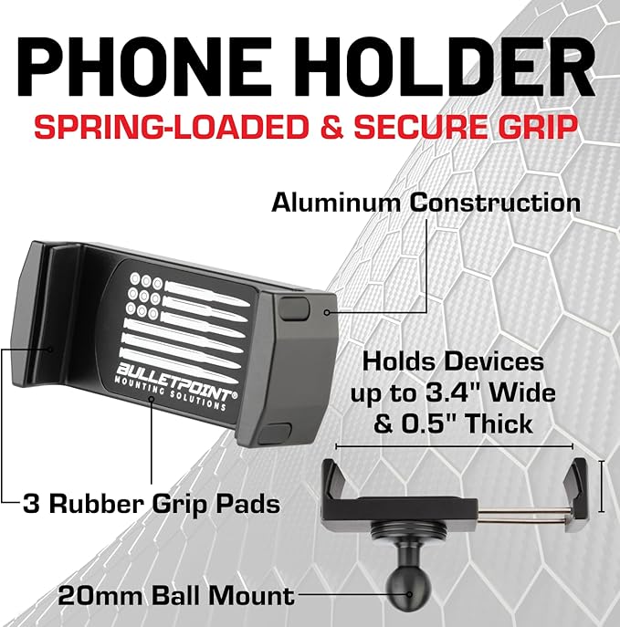 Bulletpoint Dash Mount Cell Phone Holder Compatible with 2013-2018 RAM Truck & 2019+ RAM 1500 Classic 20mm Ball Mount - Compatible with iPhone and Android Smartphones (Dual Ball with 2 Phone Holders)