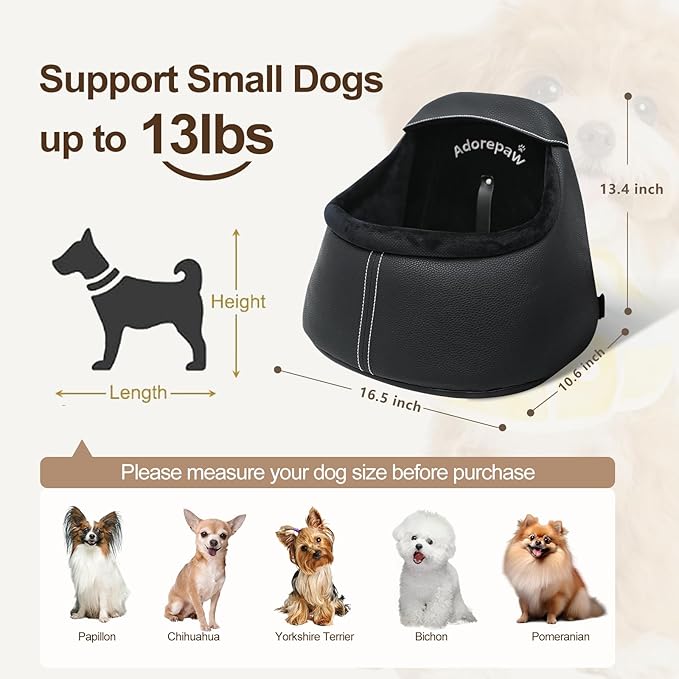 Small Dog Car Seat Under 13lbs - Luxury PU Leather Dog Booster Car Seats for Small Dogs with Removable Inner, Can be Used as Pets Carrier Bag
