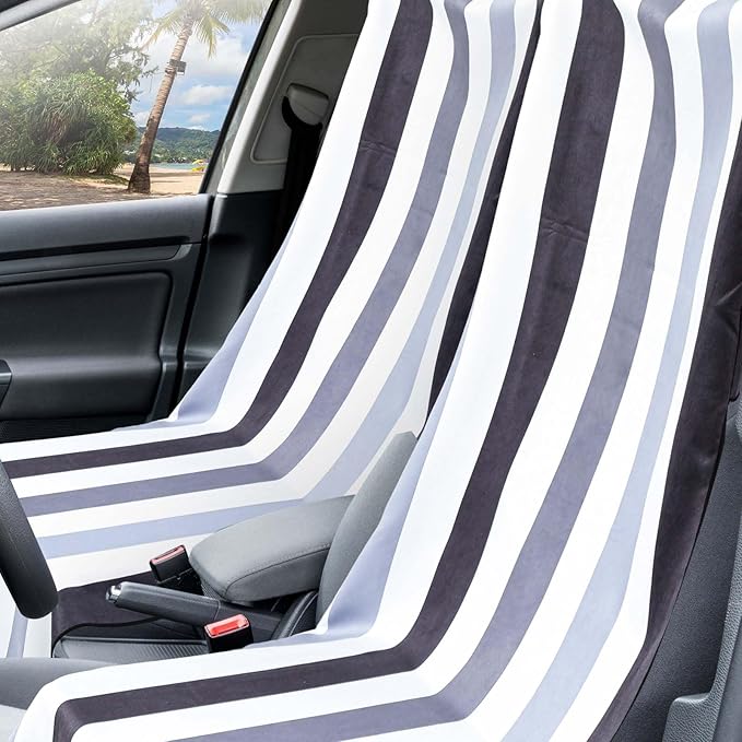 Hahafelt 2 Pack Car Seat Towel Covers with Storage Bag 63 x 32 Inch Athletic Running Towel Seat Sweat Washable Non Slip Cover Gift for Car Outdoor Sport Activities (Black Vertical Stripes)